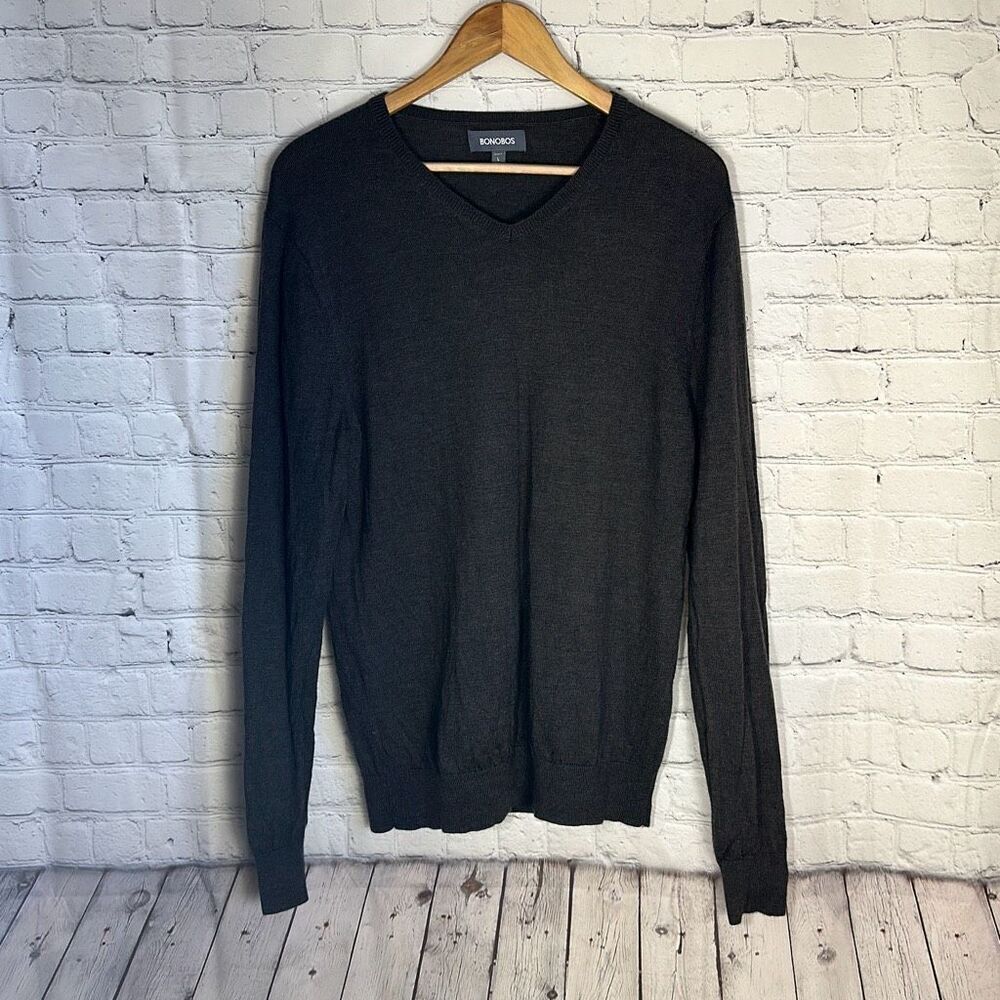 Bonobos Mens Brown Extra Fine Merino‎ Wool Slim Fit Long Sleeve Sweater size L